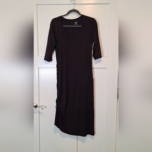 Horny Toad Brown Muse Dress Side Cinch Midi Medium Stretch Organic Cotton Blend